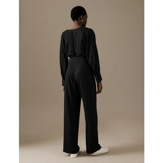 Autograph Belted Long Sleeve Wrap Jumpsuit With Wool Women Black 6 Autograph Belted Long Sleeve Wrap Jumpsuit With Wool Women Black - Image 6