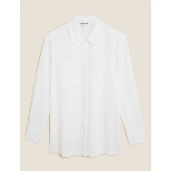 Autograph Pure Tencel™ Collared Long Sleeve Shirt Women Ivory 1 Autograph Pure Tencel™ Collared Long Sleeve Shirt Women Ivory