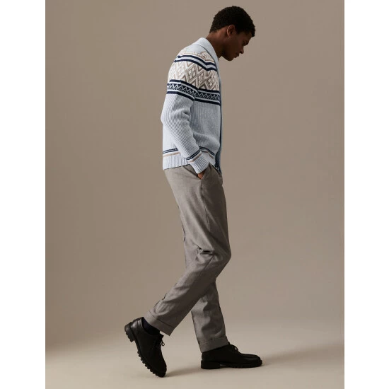M&S Collection Cotton Blend Fair Isle Cardigan Men Grey Mix 4 M&S Collection Cotton Blend Fair Isle Cardigan Men Grey Mix - Image 4