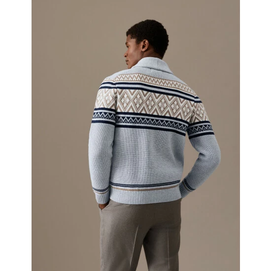 M&S Collection Cotton Blend Fair Isle Cardigan Men Grey Mix 5 M&S Collection Cotton Blend Fair Isle Cardigan Men Grey Mix - Image 5