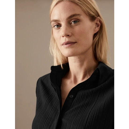 Autograph Jersey Plisse Collared Relaxed Shirt Women Black 2 Autograph Jersey Plisse Collared Relaxed Shirt Women Black - Image 2