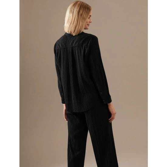 Autograph Jersey Plisse Collared Relaxed Shirt Women Black 4 Autograph Jersey Plisse Collared Relaxed Shirt Women Black - Image 4