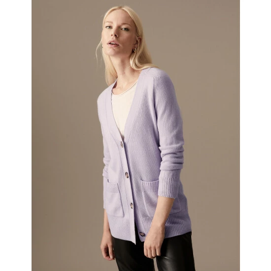 Autograph Merino Wool Rich V-Neck Cardigan Women Pale Lilac 2 Autograph Merino Wool Rich V-Neck Cardigan Women Pale Lilac - Image 2