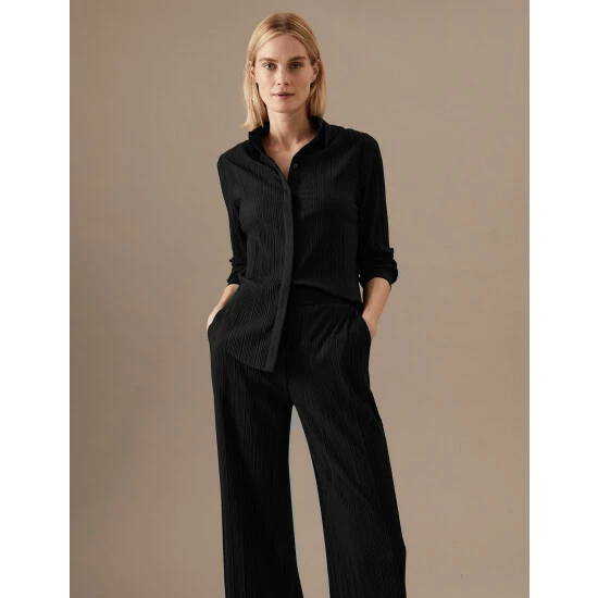 Autograph Jersey Plisse Collared Relaxed Shirt Women Black 6 Autograph Jersey Plisse Collared Relaxed Shirt Women Black - Image 6