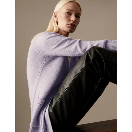 Autograph Merino Wool Rich V-Neck Cardigan Women Pale Lilac 3 Autograph Merino Wool Rich V-Neck Cardigan Women Pale Lilac - Image 3