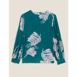 Autograph Cupro Rich Printed Blouson Sleeve Blouse Women Green Mix