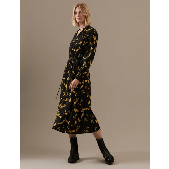 Autograph Floral Belted Maxi Waisted Dress Women Gold Mix 2 Autograph Floral Belted Maxi Waisted Dress Women Gold Mix - Image 2