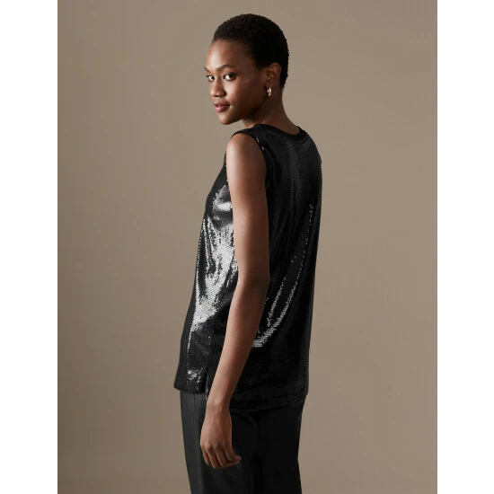 Autograph Sequin Round Neck Cami Top Women Black 5 Autograph Sequin Round Neck Cami Top Women Black - Image 5