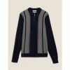 Autograph Striped Zip Neck Knitted Polo Shirt Men Navy
