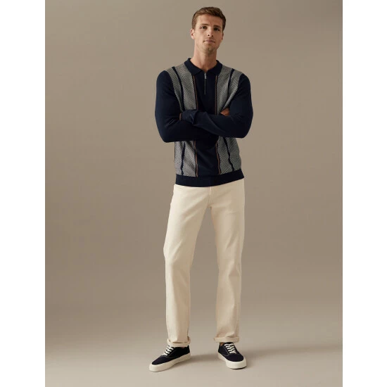 Autograph Striped Zip Neck Knitted Polo Shirt Men Navy 3 Autograph Striped Zip Neck Knitted Polo Shirt Men Navy - Image 3