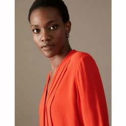 Autograph Pleated V-Neck Long Sleeve Blouse Women Chambray -autograph Shop unnamed file 2549