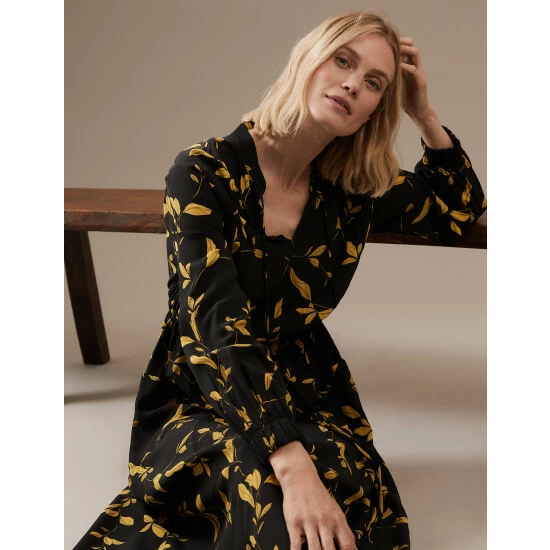 Autograph Floral Belted Maxi Waisted Dress Women Gold Mix 5 Autograph Floral Belted Maxi Waisted Dress Women Gold Mix - Image 5