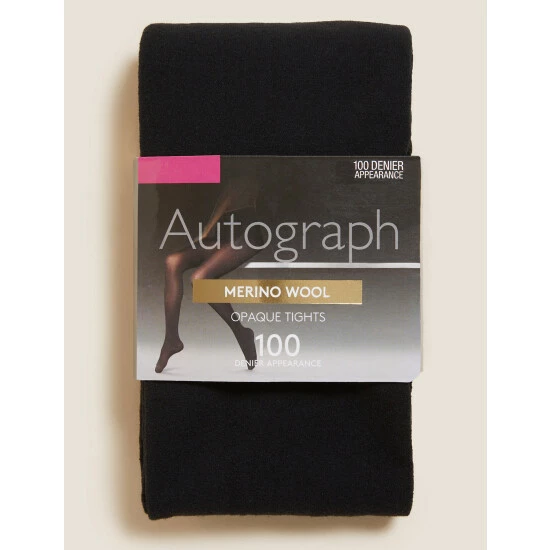 Autograph 100 Denier Merino Wool Opaque Tights Lingerie Black 1 Autograph 100 Denier Merino Wool Opaque Tights Lingerie Black