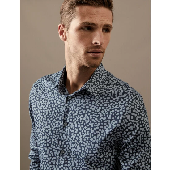 Autograph Cotton Rich Geometric Print Shirt Men Blue Mix 2 Autograph Cotton Rich Geometric Print Shirt Men Blue Mix - Image 2