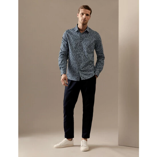 Autograph Cotton Rich Geometric Print Shirt Men Blue Mix 4 Autograph Cotton Rich Geometric Print Shirt Men Blue Mix - Image 4