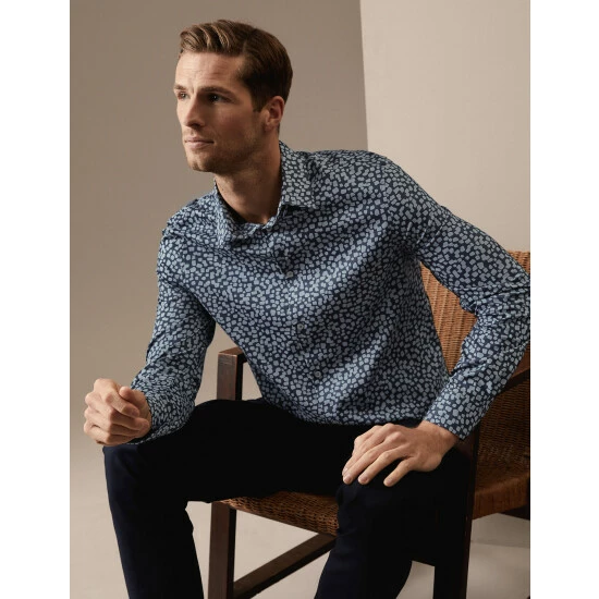 Autograph Cotton Rich Geometric Print Shirt Men Blue Mix 6 Autograph Cotton Rich Geometric Print Shirt Men Blue Mix - Image 6