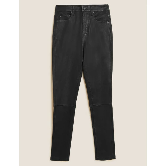 Autograph Leather High Waisted Skinny Jeans Women Black 2 Autograph Leather High Waisted Skinny Jeans Women Black - Image 2