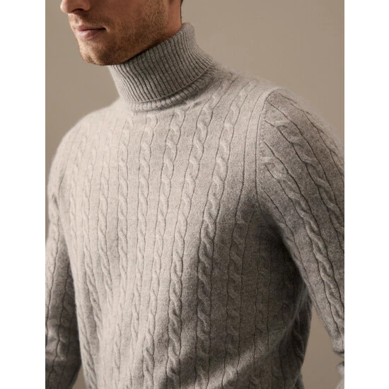 Autograph Pure Cashmere Cable Roll Neck Jumper Men Grey 4 Autograph Pure Cashmere Cable Roll Neck Jumper Men Grey - Image 4