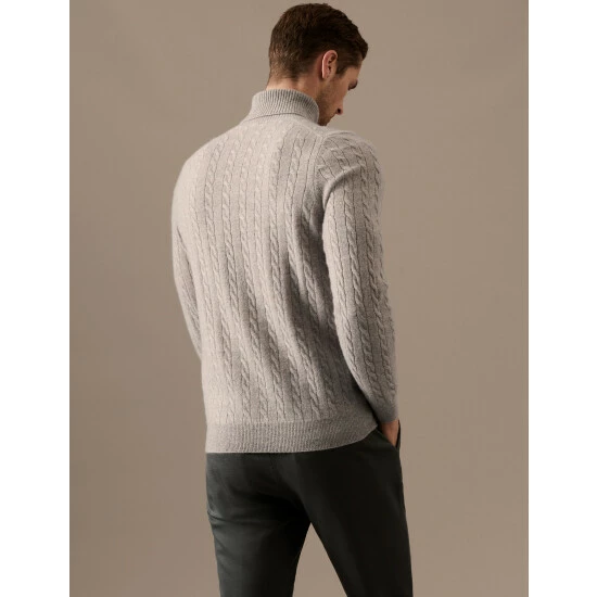 Autograph Pure Cashmere Cable Roll Neck Jumper Men Grey 5 Autograph Pure Cashmere Cable Roll Neck Jumper Men Grey - Image 5