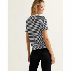Autograph Cotton Rich Striped Crew Neck T-Shirt Women Navy Mix -autograph Shop unnamed file 2669