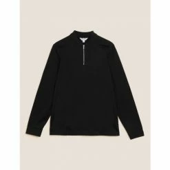 Autograph Slim Fit Premium Cotton Long Sleeve Polo Shirt Men Black