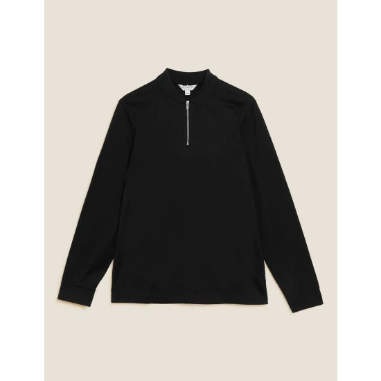 Autograph Slim Fit Premium Cotton Long Sleeve Polo Shirt Men Black 1 Autograph Slim Fit Premium Cotton Long Sleeve Polo Shirt Men Black