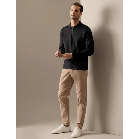 Autograph Slim Fit Premium Cotton Long Sleeve Polo Shirt Men Black 2 Autograph Slim Fit Premium Cotton Long Sleeve Polo Shirt Men Black - Image 2