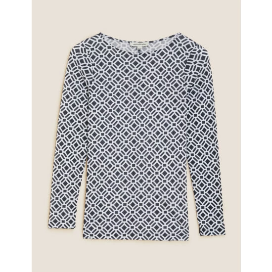 Autograph Pure Tencel™ Printed Round Neck Top Women Navy Mix 1 Autograph Pure Tencel™ Printed Round Neck Top Women Navy Mix