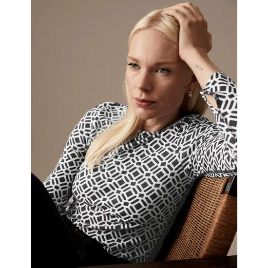 Autograph Pure Tencel™ Printed Round Neck Top Women Navy Mix 2 Autograph Pure Tencel™ Printed Round Neck Top Women Navy Mix - Image 2