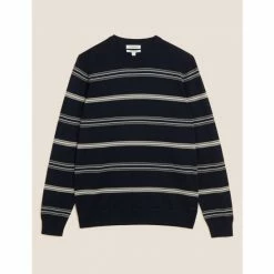 Autograph Premium Cotton Rich Striped Jumper Men Dark Navy