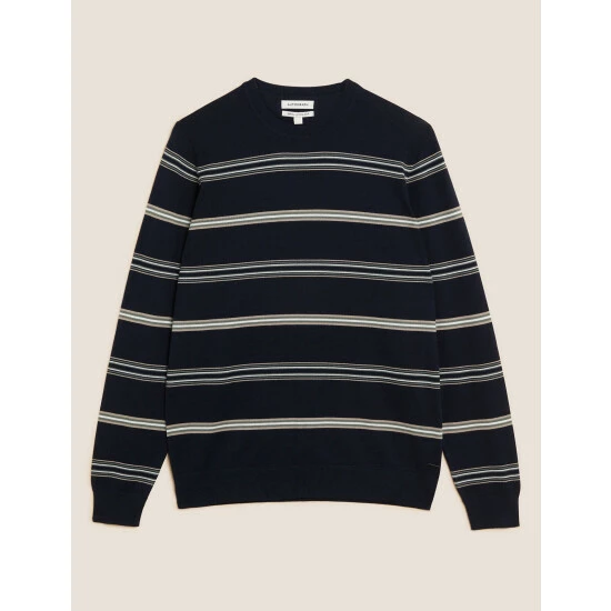 Autograph Premium Cotton Rich Striped Jumper Men Dark Navy 1 Autograph Premium Cotton Rich Striped Jumper Men Dark Navy
