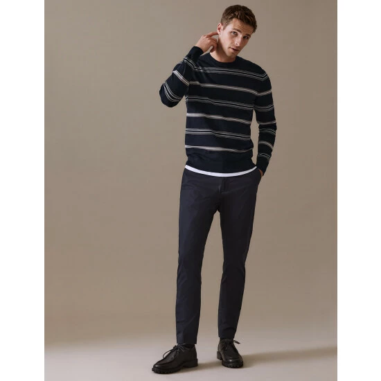Autograph Premium Cotton Rich Striped Jumper Men Dark Navy 2 Autograph Premium Cotton Rich Striped Jumper Men Dark Navy - Image 2
