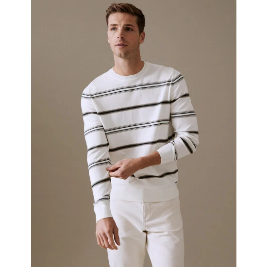 Autograph Premium Cotton Rich Striped Jumper Men Dark Navy 7 Autograph Premium Cotton Rich Striped Jumper Men Dark Navy - Image 7