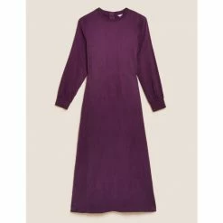 Autograph Cupro Rich Round Neck Midaxi Waisted Dress Women Deep Mauve