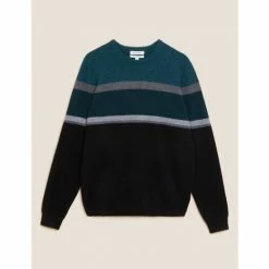 Autograph Pure Cashmere Striped Crew Neck Jumper Men Black Mix