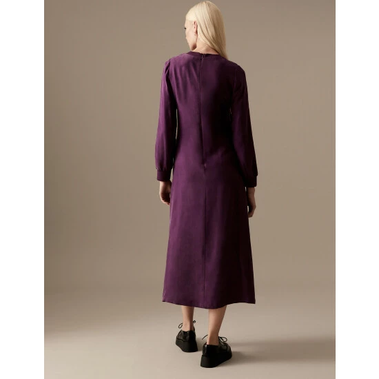 Autograph Cupro Rich Round Neck Midaxi Waisted Dress Women Deep Mauve 4 Autograph Cupro Rich Round Neck Midaxi Waisted Dress Women Deep Mauve - Image 4