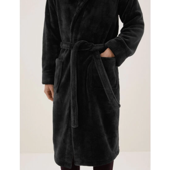 Autograph Fleece Supersoft Dressing Gown Men Black 4 Autograph Fleece Supersoft Dressing Gown Men Black - Image 4