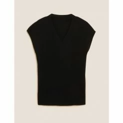 Autograph Pure Cashmere Ribbed Relaxed Knitted Vest Women Black