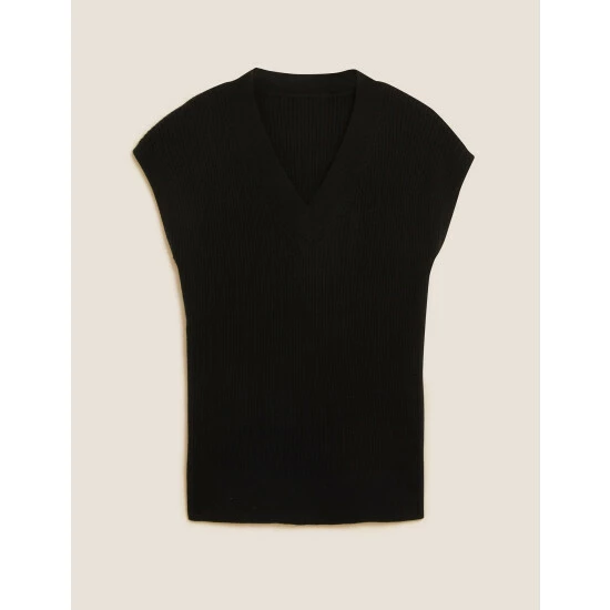 Autograph Pure Cashmere Ribbed Relaxed Knitted Vest Women Black 1 Autograph Pure Cashmere Ribbed Relaxed Knitted Vest Women Black