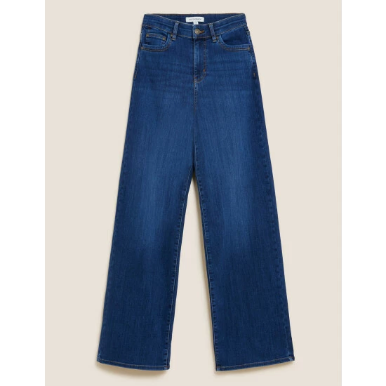 Autograph Luxury High Waisted Wide Leg Jeans Women Light Indigo 1 Autograph Luxury High Waisted Wide Leg Jeans Women Light Indigo