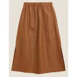 Autograph Leather Midaxi A-Line Skirt Women Cognac