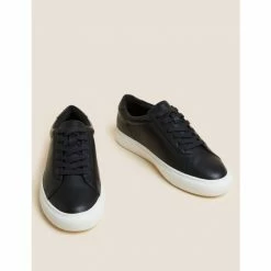 Autograph Leather Lace Up Trainers Women Stone