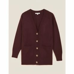 Autograph Pure Cashmere V-Neck Button Front Cardigan Women Dark Burgundy