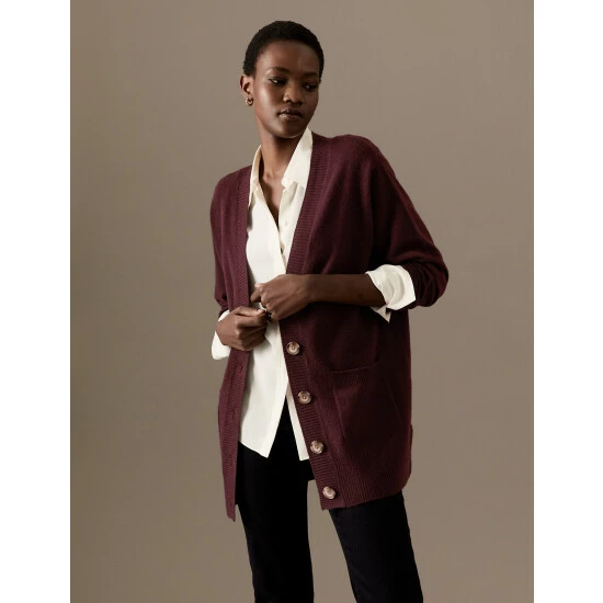 Autograph Pure Cashmere V-Neck Button Front Cardigan Women Dark Burgundy 8 Autograph Pure Cashmere V-Neck Button Front Cardigan Women Dark Burgundy - Image 8