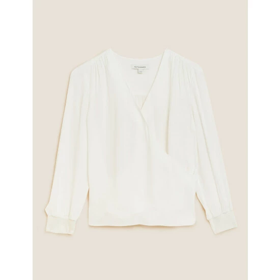 Autograph V-Neck Long Sleeve Wrap Top Women Ivory 1 Autograph V-Neck Long Sleeve Wrap Top Women Ivory