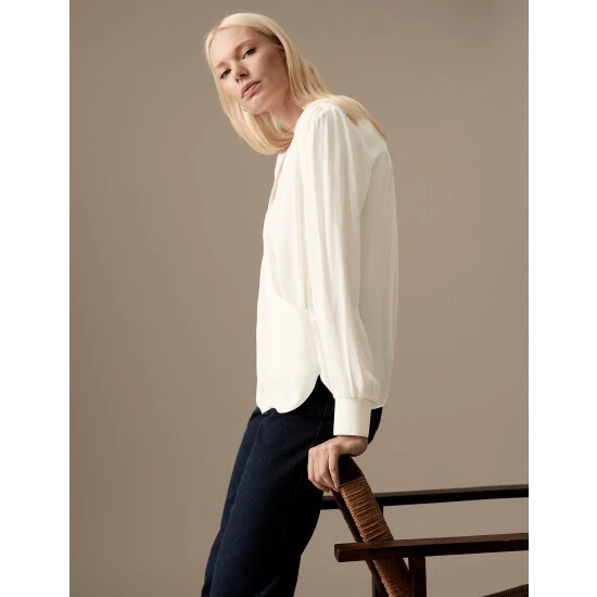 Autograph V-Neck Long Sleeve Wrap Top Women Ivory 3 Autograph V-Neck Long Sleeve Wrap Top Women Ivory - Image 3