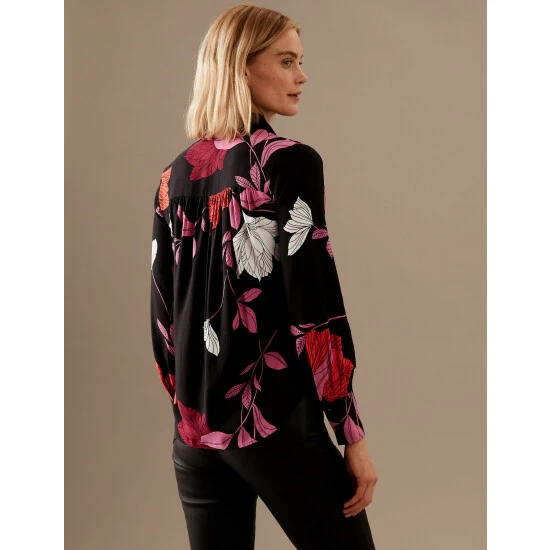 Autograph Floral Scarf Neck Long Sleeve Blouse Women Black 5 Autograph Floral Scarf Neck Long Sleeve Blouse Women Black - Image 5