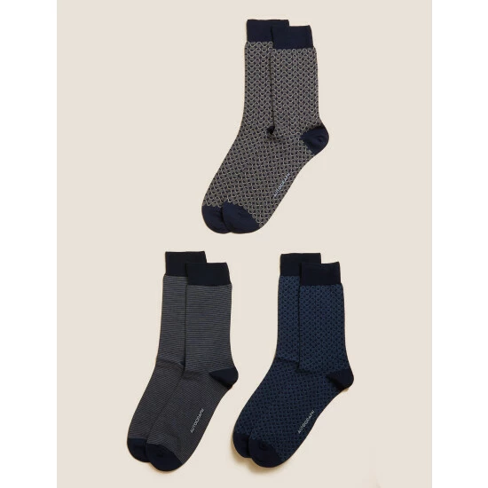 Autograph 3pk Assorted Modal Pima Cotton Socks Men Navy Mix 1 Autograph 3pk Assorted Modal Pima Cotton Socks Men Navy Mix
