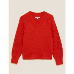 Autograph Mohair Blend V-Neck Jumper With Wool Women Bright Orange