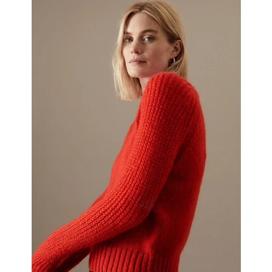 Autograph Mohair Blend V-Neck Jumper With Wool Women Bright Orange 4 Autograph Mohair Blend V-Neck Jumper With Wool Women Bright Orange - Image 4